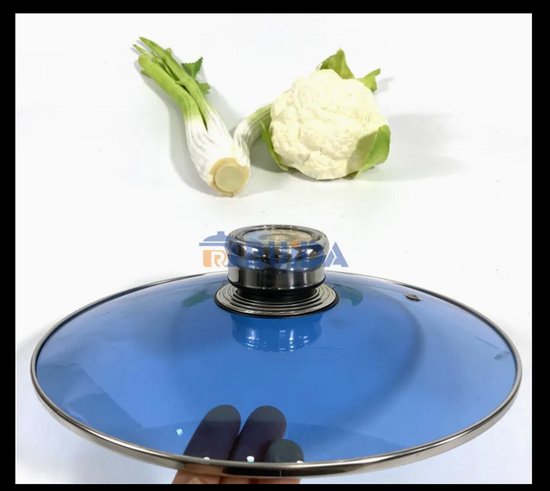 18 pcs, cookware set, silver, thermo knob, blue glass lids, cookware set, ROYALTYLINE 1801B-SV