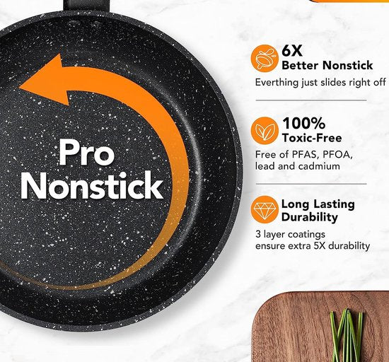 10 pcs, Cookware Set, Marble-coated, Induction-ready, Black, ROYALTYLINE