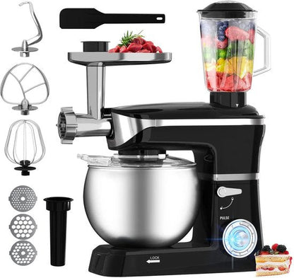 3 in 1 Food Processor - 6.5 L Food Robot - 1900W Food Processor - Kitchen Mixer With Blender & Meat Grinder - Black