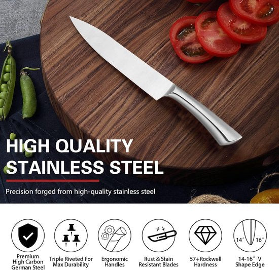 8 pcs, knife stand set, silver,  Royalty Line RL-KSS804