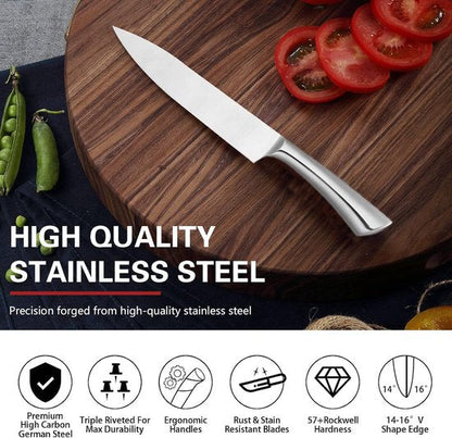 8 pcs, knife stand set, silver,  Royalty Line RL-KSS804