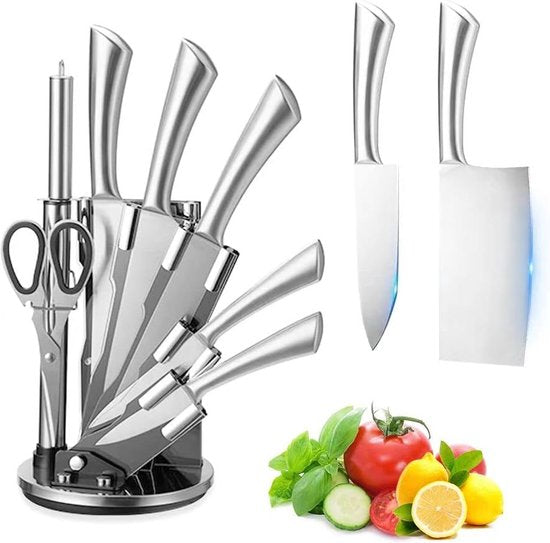 8 pcs, knife stand set, silver,  Royalty Line RL-KSS804