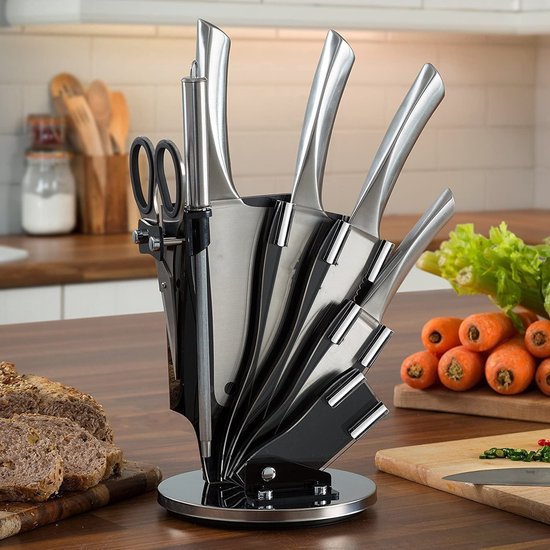8 pcs, knife stand set, silver,  Royalty Line RL-KSS804