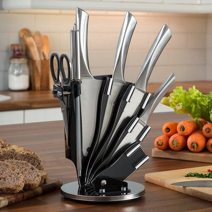 8 pcs, knife stand set, silver,  Royalty Line RL-KSS804
