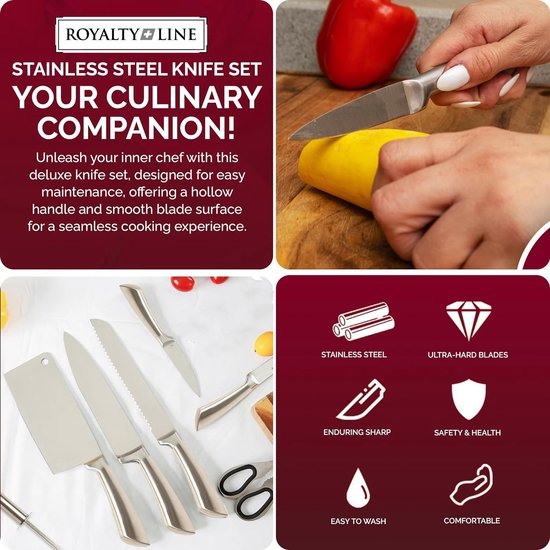 8 pcs, knife stand set, silver,  Royalty Line RL-KSS804