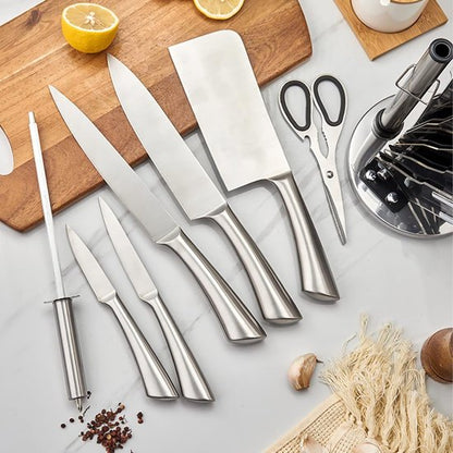 8 pcs, knife stand set, silver,  Royalty Line RL-KSS804