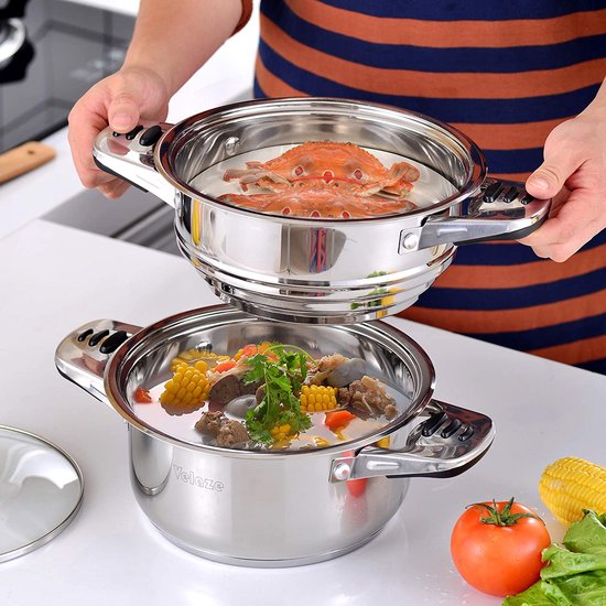 16 pcs, Cookware Set, Marble-coated, Induction-ready, Silver, ROYALTYLINE