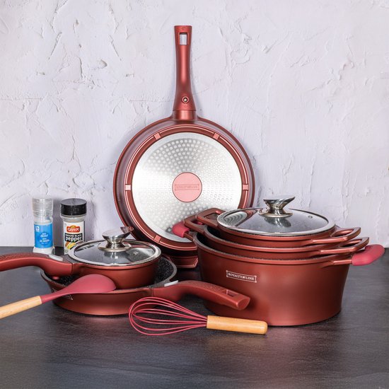 14 pcs, cookware set, Burgundy, Red, Royalty Line
