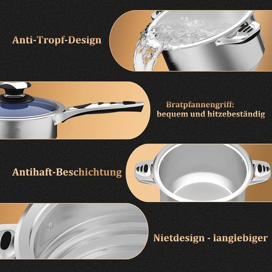 16 pcs, Cookware Set, Dishwasher-safe, Induction-ready, Silver