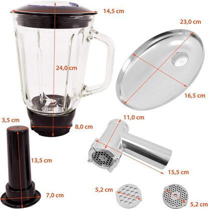 3 in 1 Food Processor - 7.5 L Food Robot - Powerful 2100W Food Processor - Kitchen Mixer With Blender & Meat Grinder - Silver