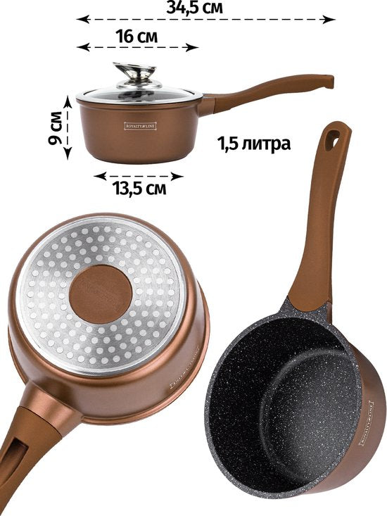 13 Piece Cookware Sets with Non-Stick Coating - Pans for All Heat Sources - Copper