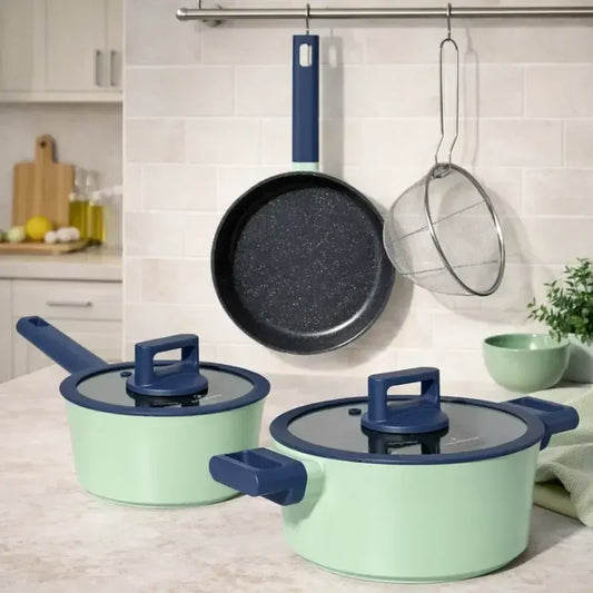 Just Perfecto JL-333 6-Piece Marble Coated Cookware Set with Rubber Rim Lid - Green