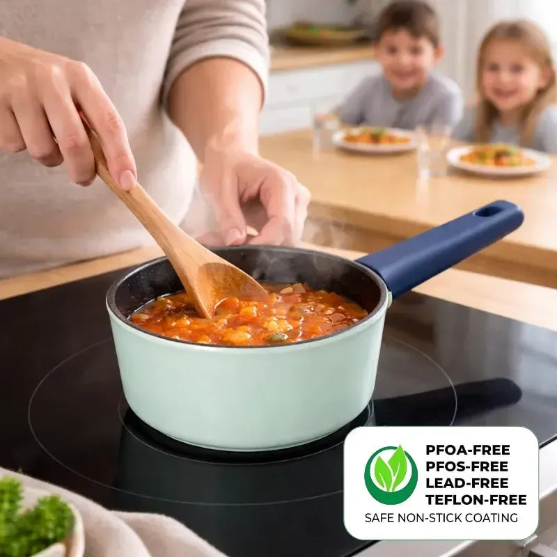 Just Perfecto JL-333 6-Piece Marble Coated Cookware Set with Rubber Rim Lid - Green
