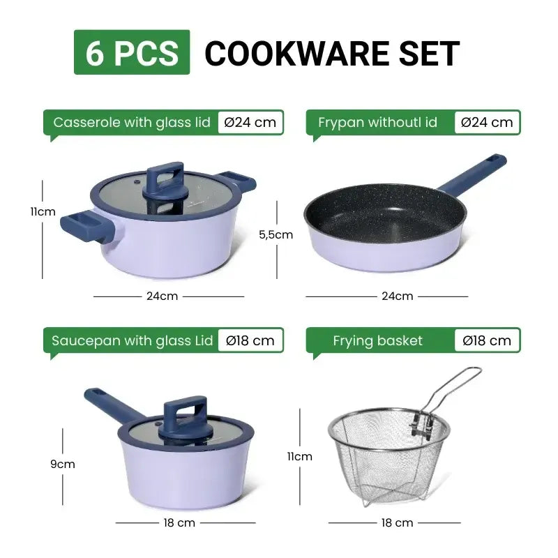 Just Perfecto JL-330 6-Piece Marble Coated Cookware Set with Gasket Rim Lids - Blue
