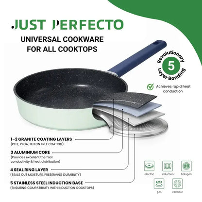 Just Perfecto JL-333 6-Piece Marble Coated Cookware Set with Rubber Rim Lid - Green
