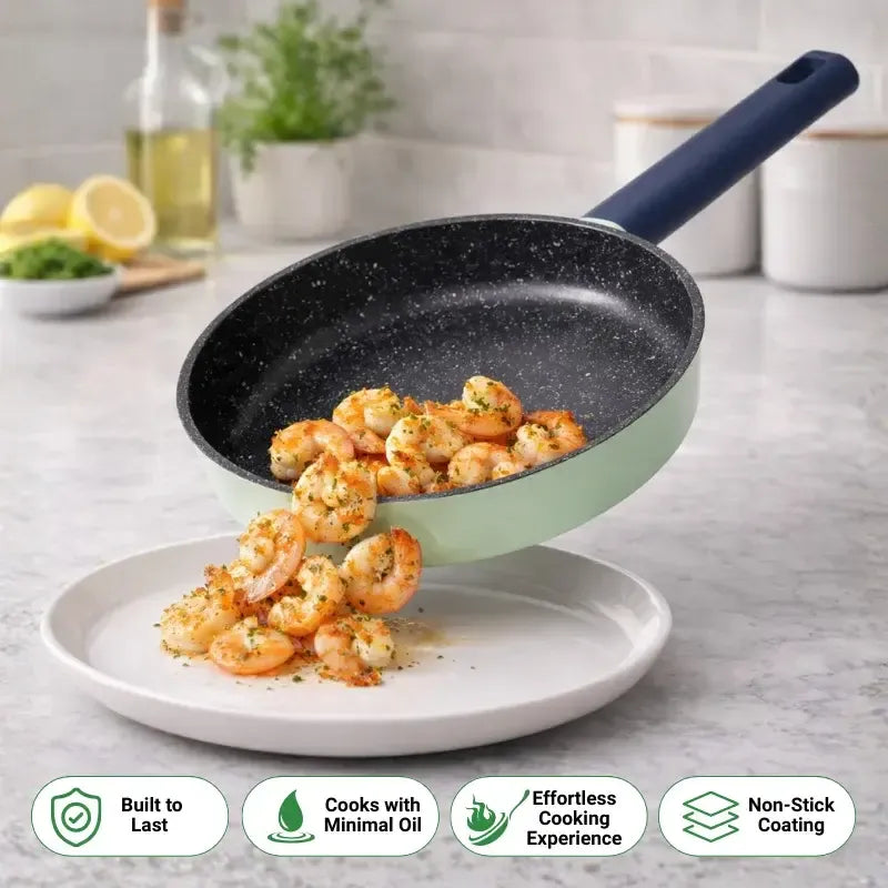 Just Perfecto JL-333 6-Piece Marble Coated Cookware Set with Rubber Rim Lid - Green
