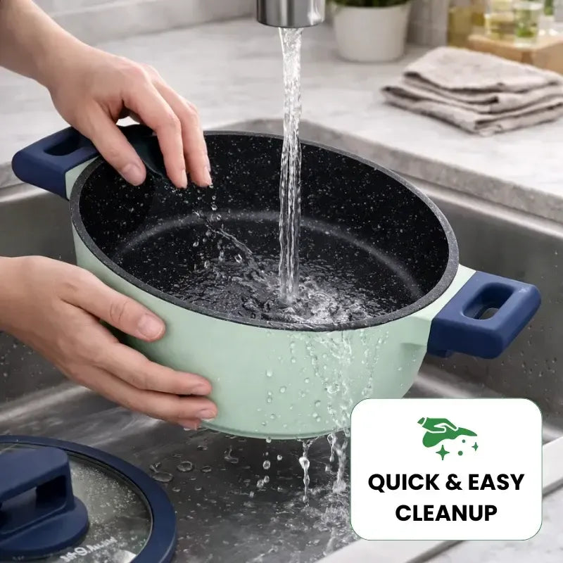 Just Perfecto JL-333 6-Piece Marble Coated Cookware Set with Rubber Rim Lid - Green