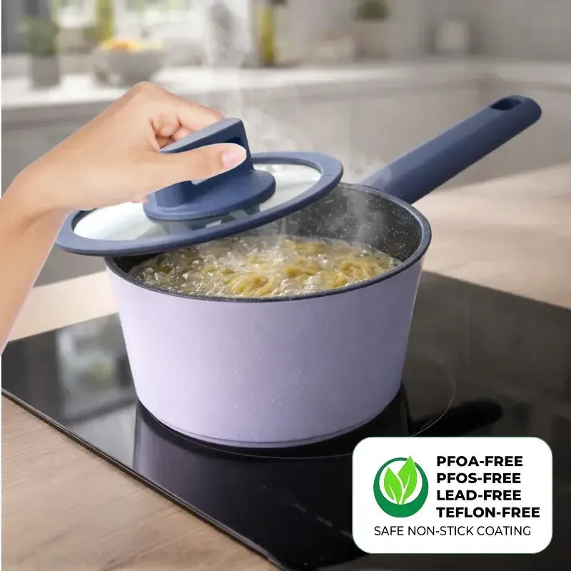 Just Perfecto JL-330 6-Piece Marble Coated Cookware Set with Gasket Rim Lids - Blue
