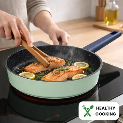 Just Perfecto JL-333 6-Piece Marble Coated Cookware Set with Rubber Rim Lid - Green