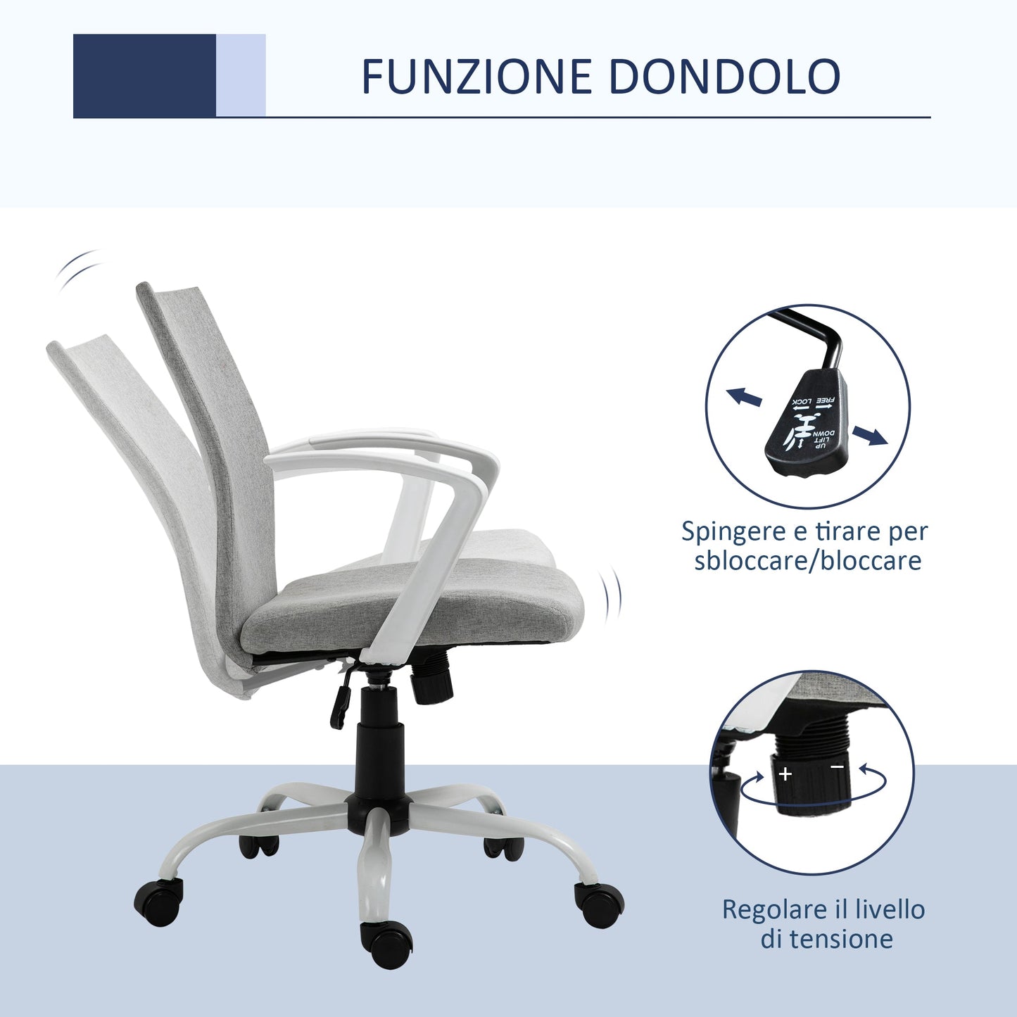 Ergonomic and swivel from office chair, adjustable height in Grey fabric, 61x61x89-99cm