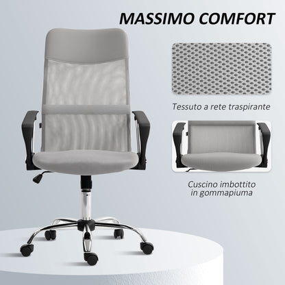 Ergonomic Swivel Office Chair, Height-Adjustable and Mesh Backrest, 63x65x109-119 cm, Light Grey
