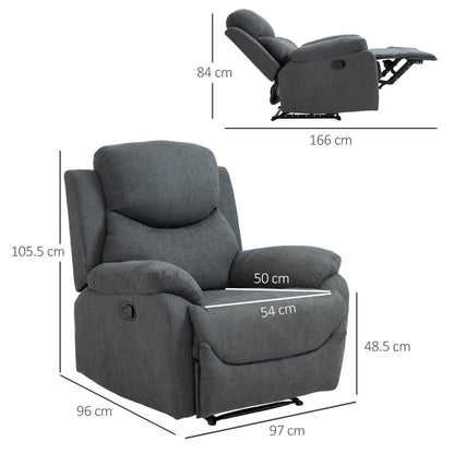 Ergonomic Manual Fabric Relax Chair, 150° Reclining Chair and Footrest for Home and Office, 93x88x102cm, Dark Grey
