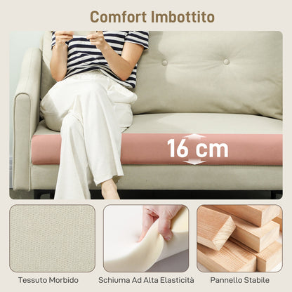 2-Seater Modern Sofa with Quilted Backrest and Velvet Upholstery, 124x73x92 cm, Cream