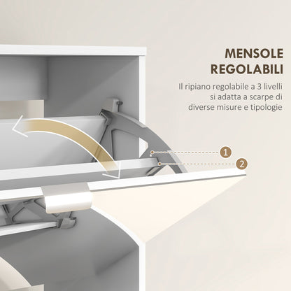 Space-Saving Slim Shoe Rack with Mirror and 4 Drawers for 24 Pairs of Shoes, 76x26x178cm, White