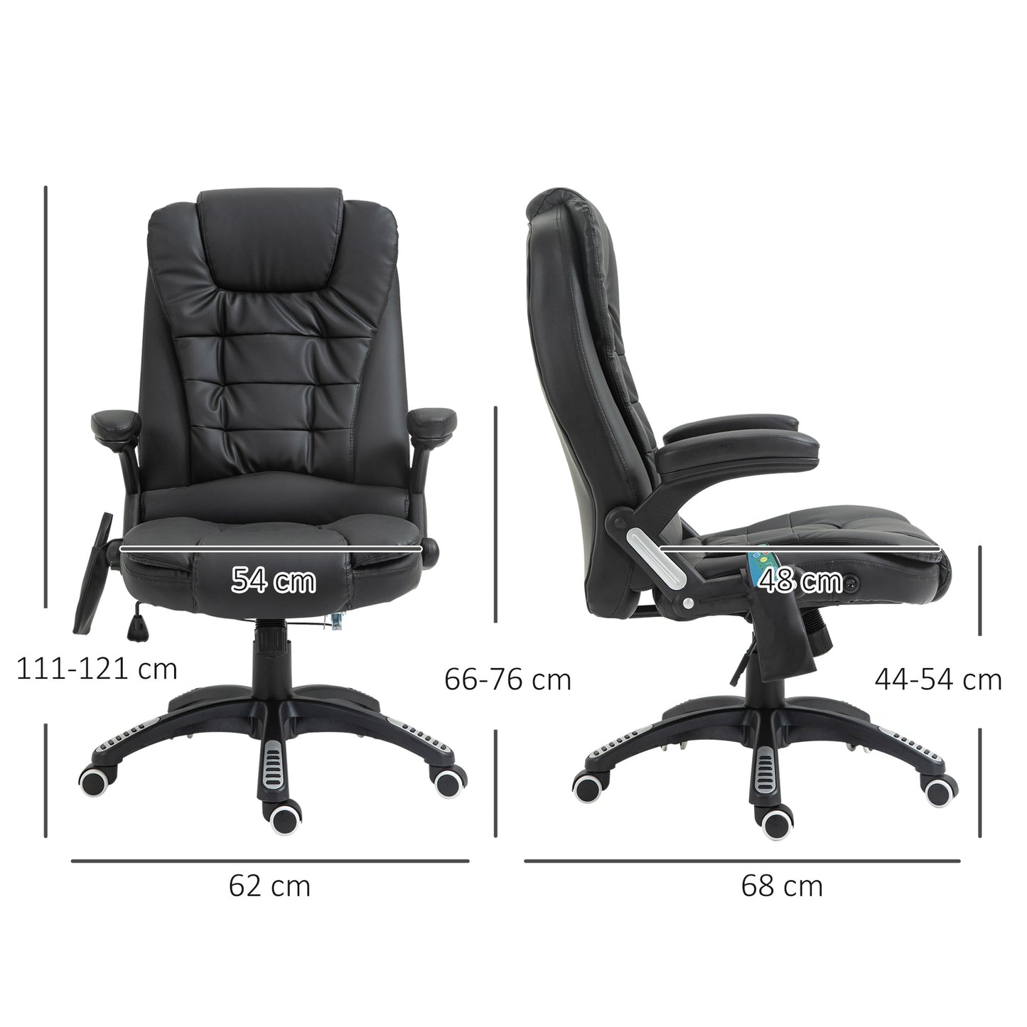 Height Adjustable Office Massage Chair with 6 Massage Points, PU, 68x72x108-118, Black