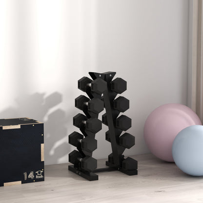 5-Tier Steel Dumbbell Rack with Plastic Inserts, 35x33x66 cm, Black