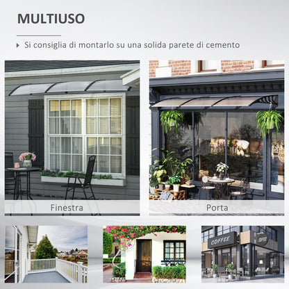 Modern Canopy in Polycarbonate, Aluminum and PP for Balconies, Windows and Doors, 303x96x27 cm, Black and Transparent