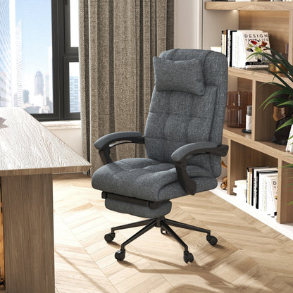 Ergonomic Reclining Office Chair, High Back Executive Chair, Office Chair with Headrest and Removable Footrest, 66x76x112-120cm, Grey