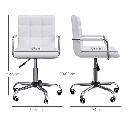 White PU Leather Office Chair with 5 Swivel Wheels, Padded and Adjustable Height, 52.5x54x84-99cm