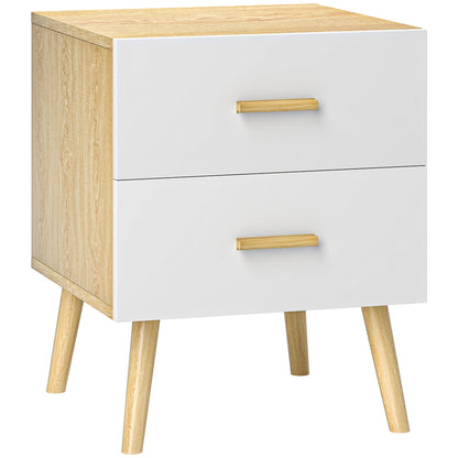 Scandinavian Style Wooden Bedside Table with 2 Drawers, 40x40x50 cm, Oak