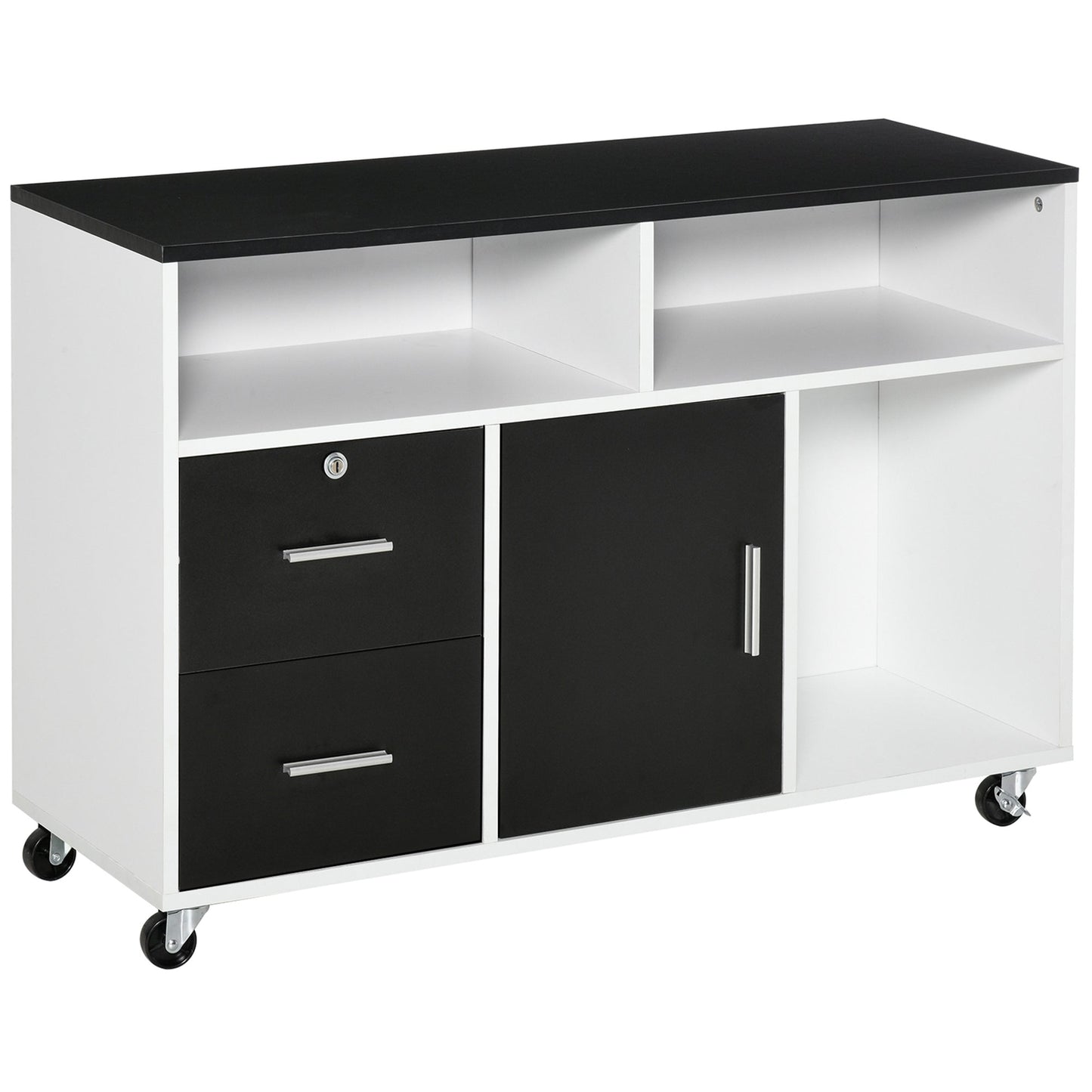 Printer Cabinet with Drawers, Multipurpose Cabinet for Office and Home, Black and White, 100x35x65cm