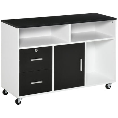 Printer Cabinet with Drawers, Multipurpose Cabinet for Office and Home, Black and White, 100x35x65cm