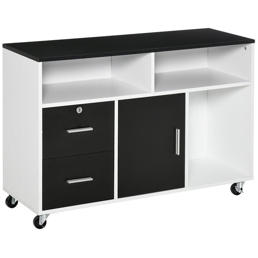Printer Cabinet with Drawers, Multipurpose Cabinet for Office and Home, Black and White, 100x35x65cm