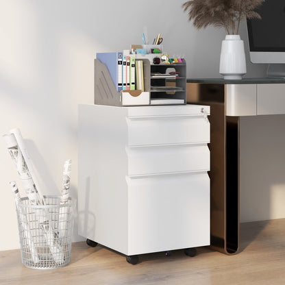 3 Drawer Office Cabinet with Adjustable Bar and Tray, Steel, 37x43.5x60 cm, White