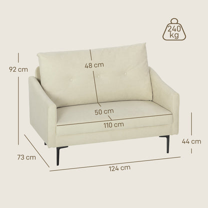 2-Seater Modern Sofa with Quilted Backrest and Velvet Upholstery, 124x73x92 cm, Cream