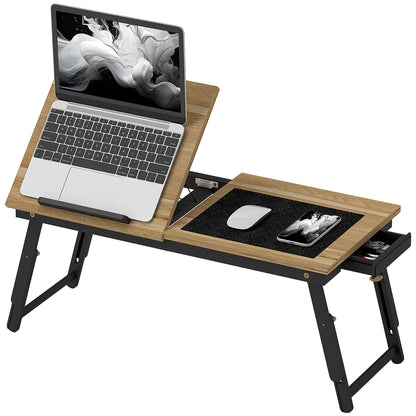 Tilting and Adjustable Monitor Stand with Side Drawer, in Wood, 86x33x22.5-32 cm, Oak and Black