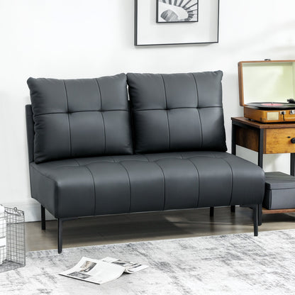 2-Seater Faux Leather Sofa with Armrests and Button Quilting, 115x73x83 cm, Black