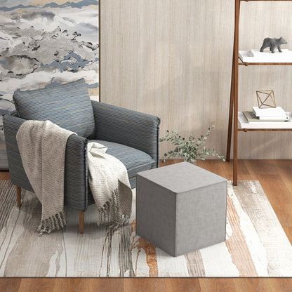 Square Footstool 2 in 1 with Removable Linen Effect Fabric Cover, 41x41x41 cm, Light Grey