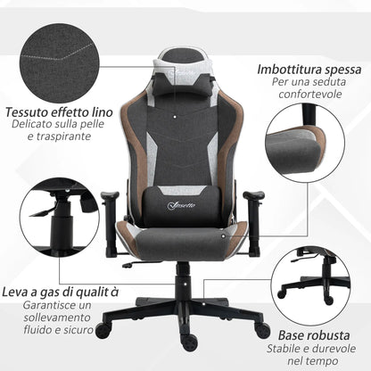 150° Reclining Gaming Chair with Rocking Function, Headrest and Lumbar Cushion, Grey
