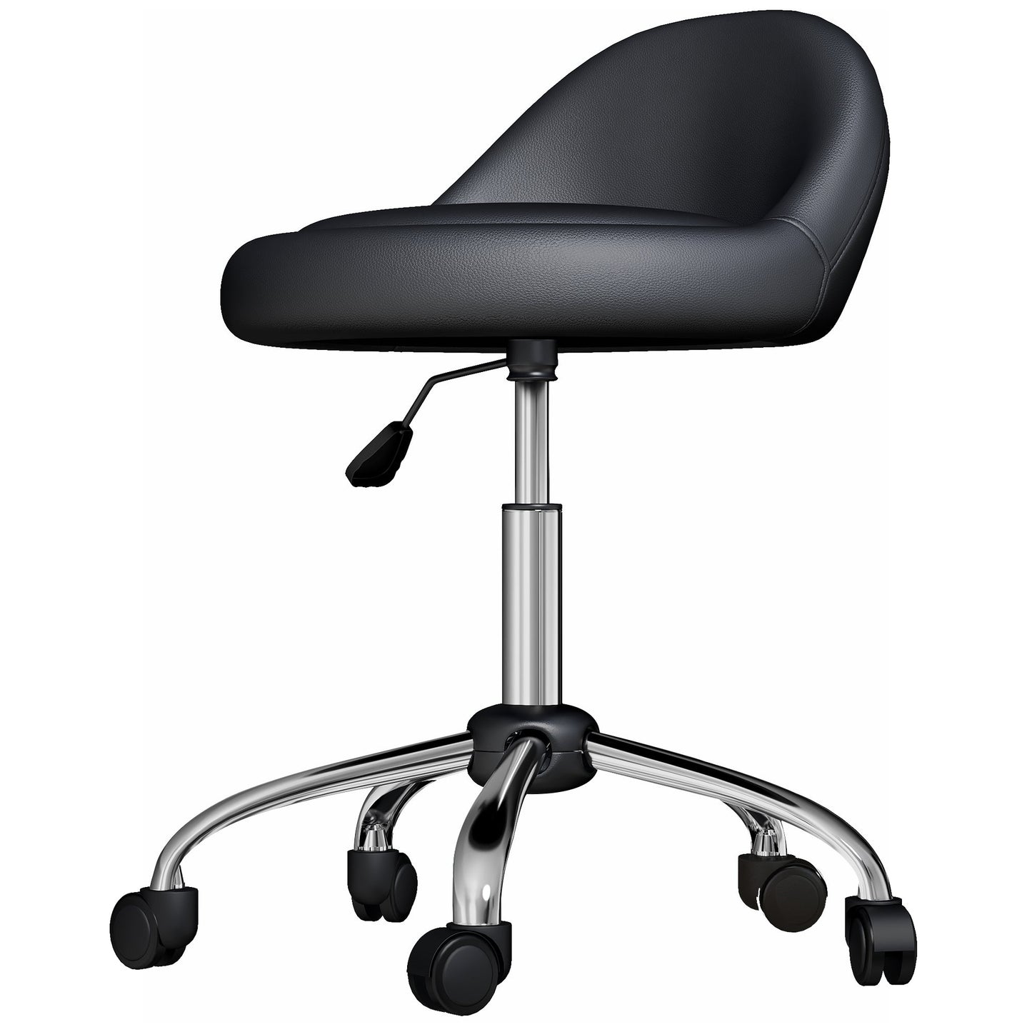 Stool with Wheels, Swivel Seat, Adjustable Height and PU Faux Leather Upholstery, Black