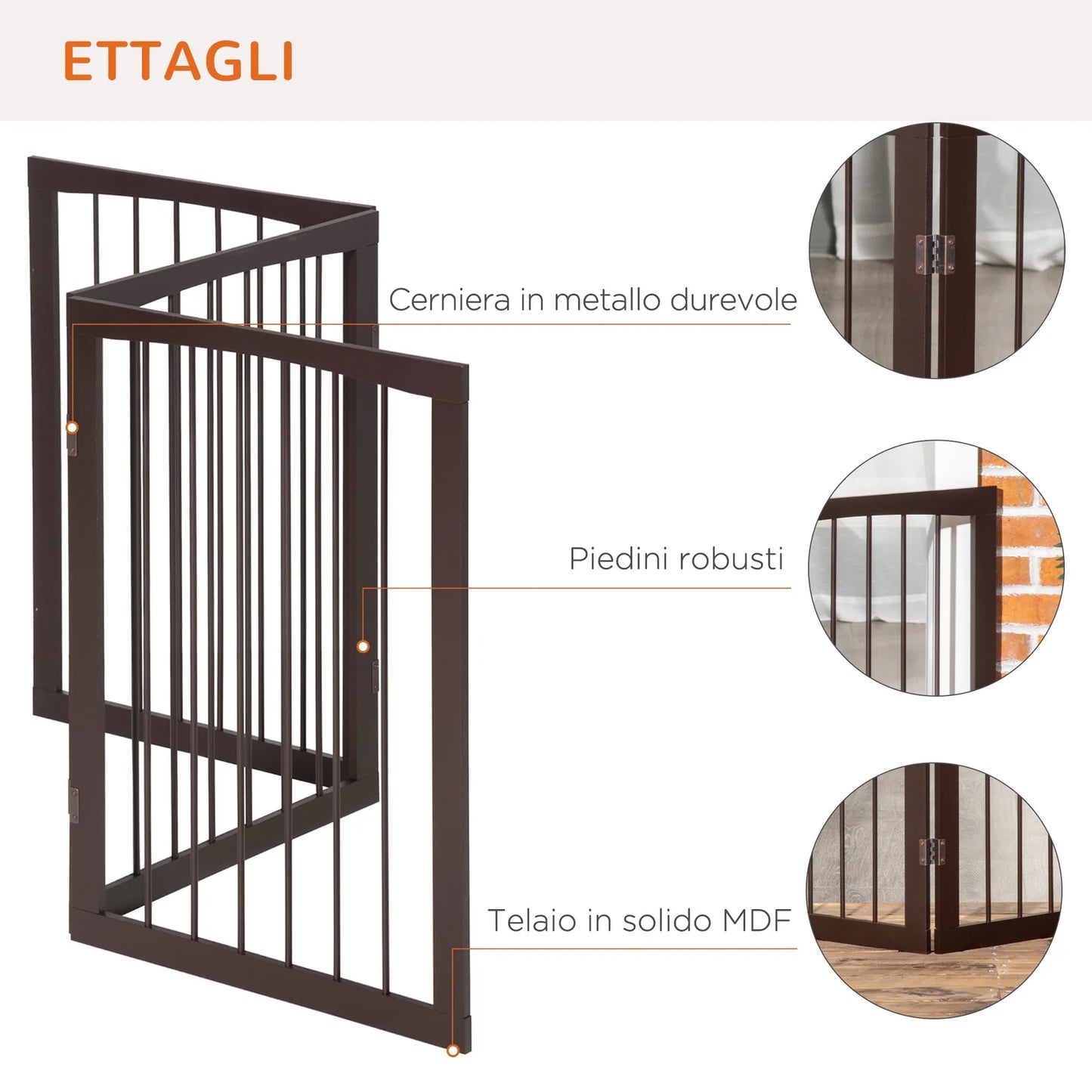 Foldable Wooden Pet Safety Gate – 3‑Panel Dog Barrier Fence, 160 × 76 cm, Brown