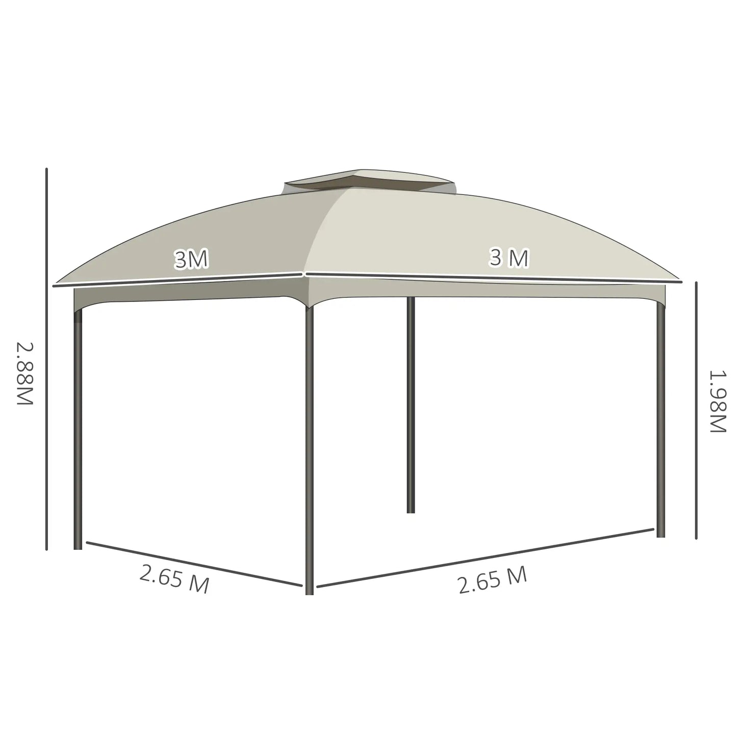 3x3m Steel Garden Gazebo with Double Roof and Curtains, Beige and Grey