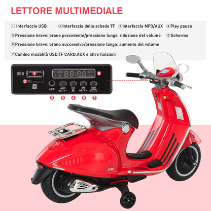 Officially Licensed Vespa Electric Ride-On Motorcycle for Kids, 2 Wheels, Lights and Sounds, 108x49x75 cm, Red