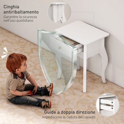 French Style Coffee Table with Drawer and Curved Legs, 45x35x55 cm, White