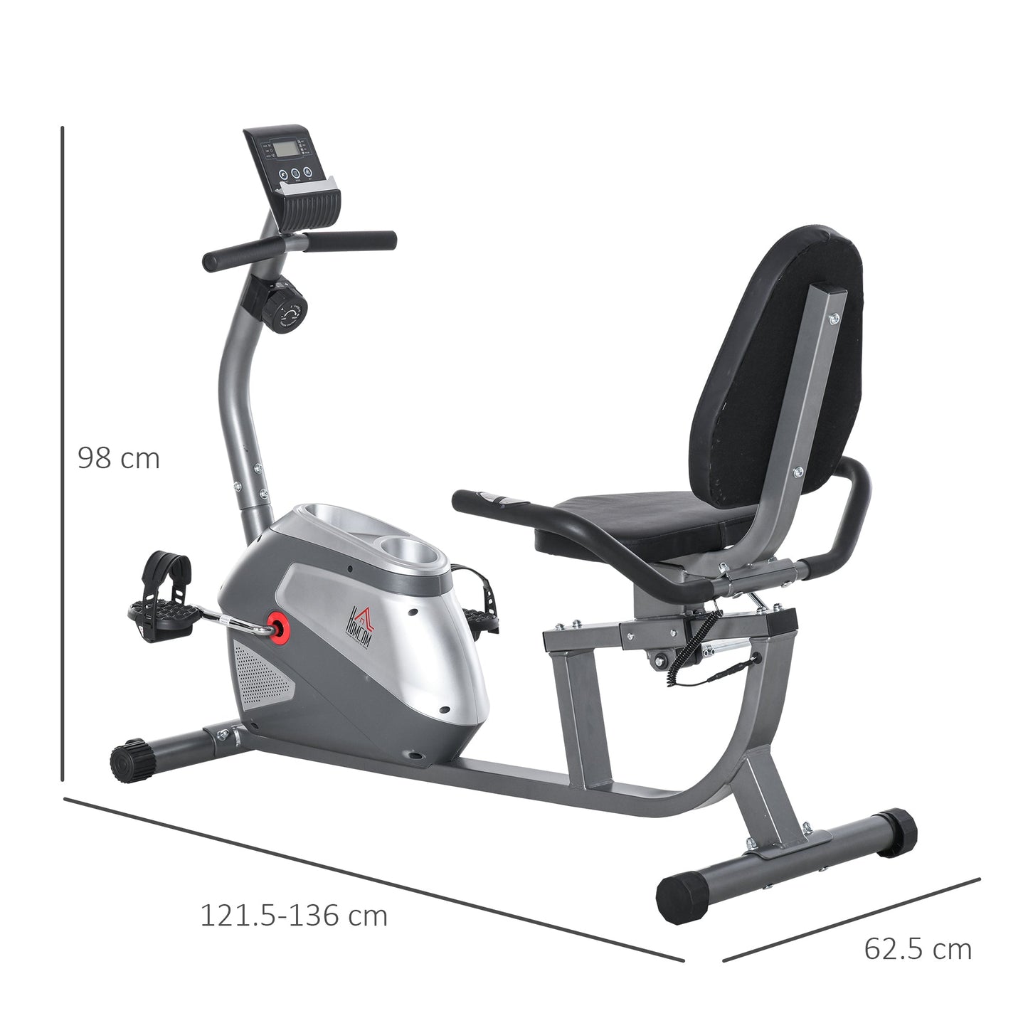 Recumbent Exercise Bike with Adjustable Seat, 8 Resistance Levels and LCD Monitor, 121.5-136x62.5x98cm, Grey