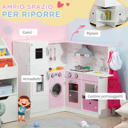 Toy Kitchen for Children 3-6 Years with Lights and Realistic Kitchen Utensils, in MDF and PP, 84x93. 5x85 cm
